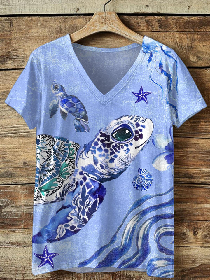 Vintage Turtle V-neck T-Shirt