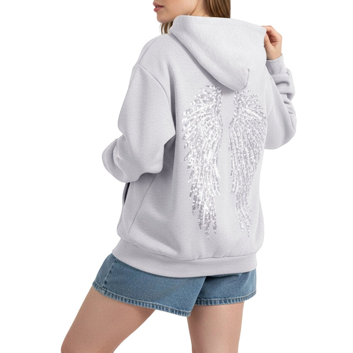Angel Wings Hoodie Women Sequin Glitter Casual Oversized Long Sleeve Pullover Hoodies Trendy Tops for Travel here