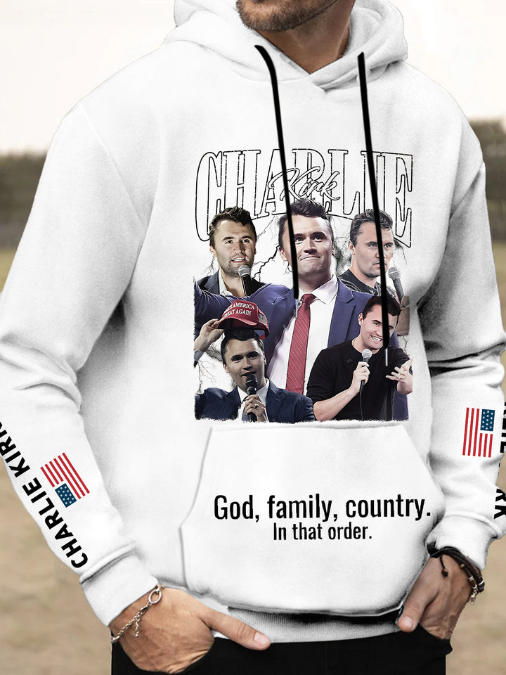 In Memory of Charlie Kirk Long Sleeve Hooded Pocket Men's Top