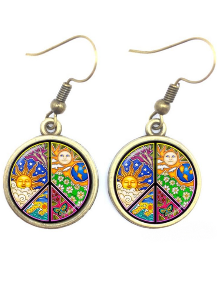 Hippie Psychedelic Moon And Stars Art Pattern Earrings