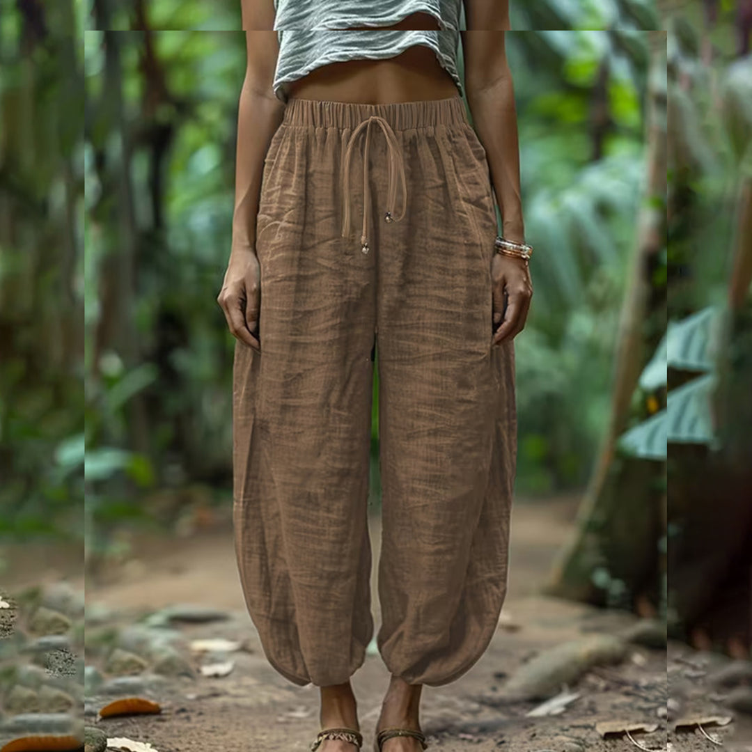 Harem Pants for Women Cotton Summer Boho Slacks with Pockets Lounge Drawstring Pants for Vacation Beach refined