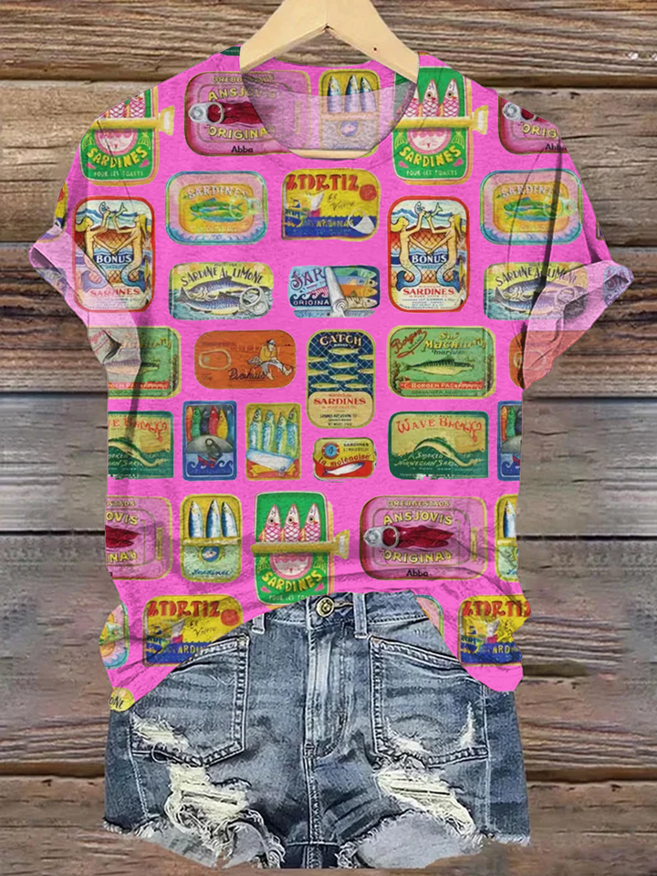 Sardine Fisherman Aesthetic Coquette Art Crew Neck T-shirt
