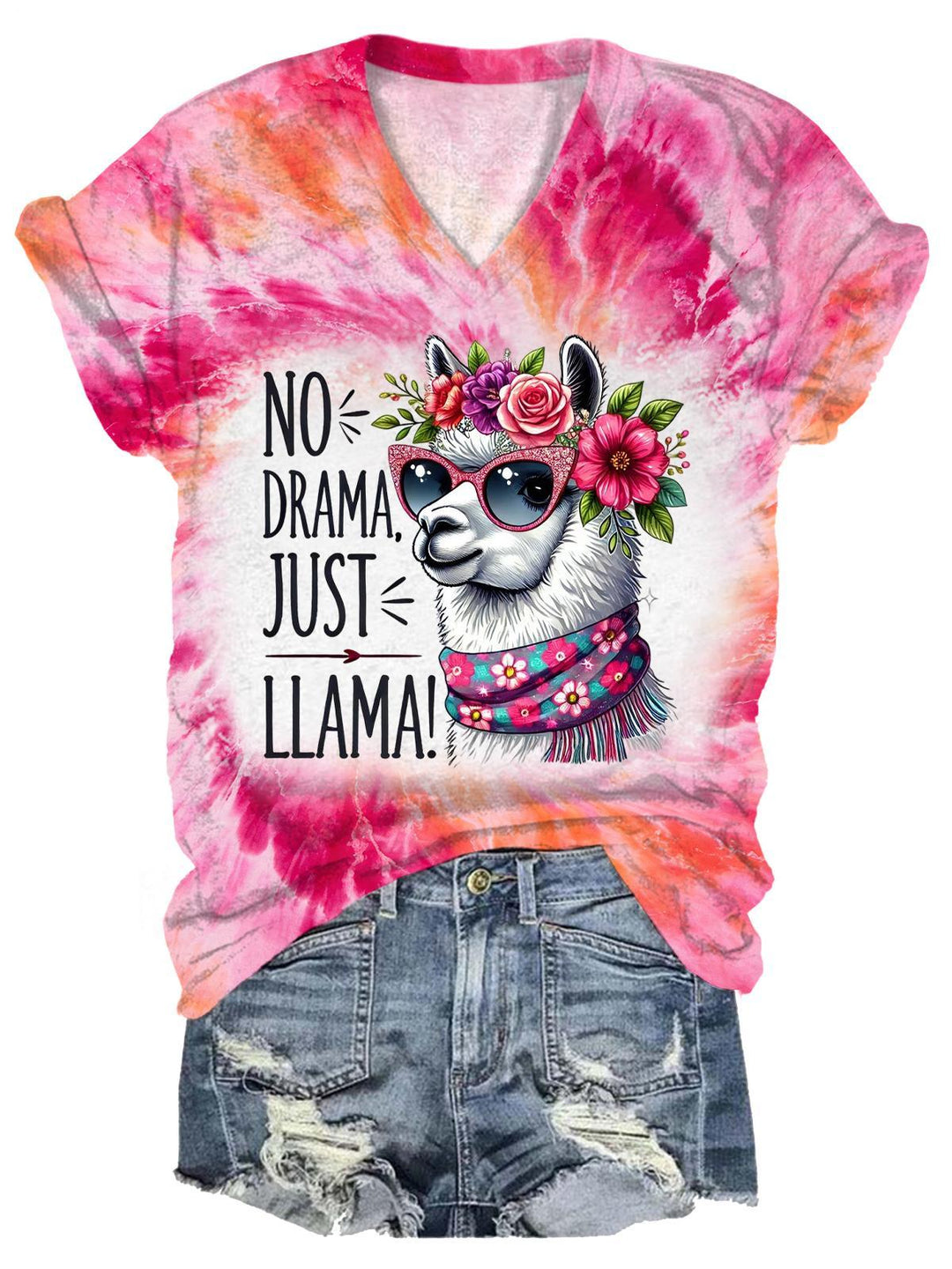 Women's No Drama Just Llama Alpaca Short-sleeved V-neck T-shirt