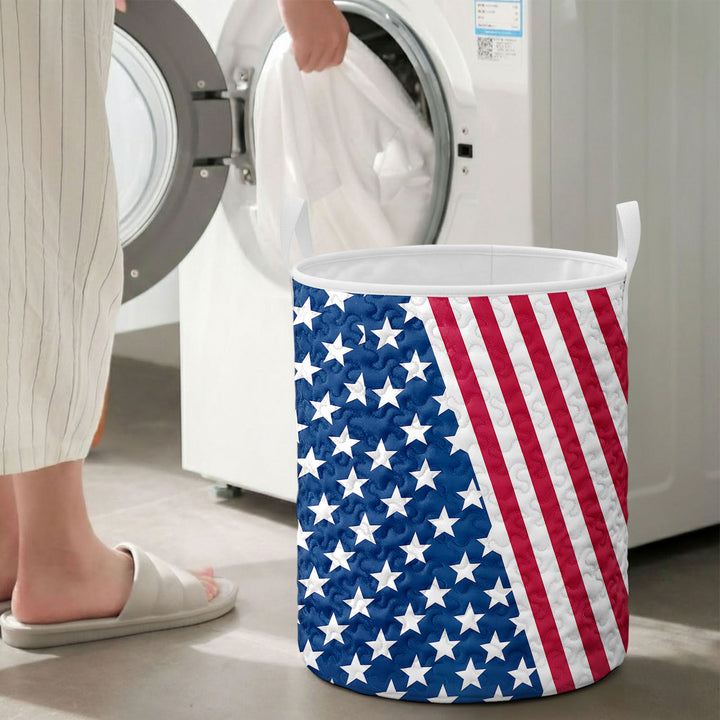 American Flag Laundry Basket Quilted Summer Holiday Basket Large Laundry Hamper with Handles for Bedroom adorable