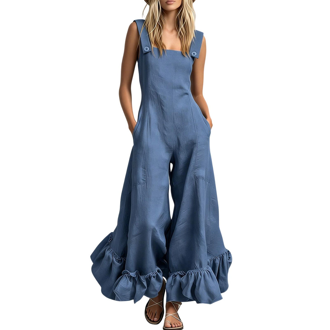 Sleeveless Jumpsuits for Women Ruffle Hems Summer Square Neck Overalls Boho Pant Overalls for Travel Daily chic