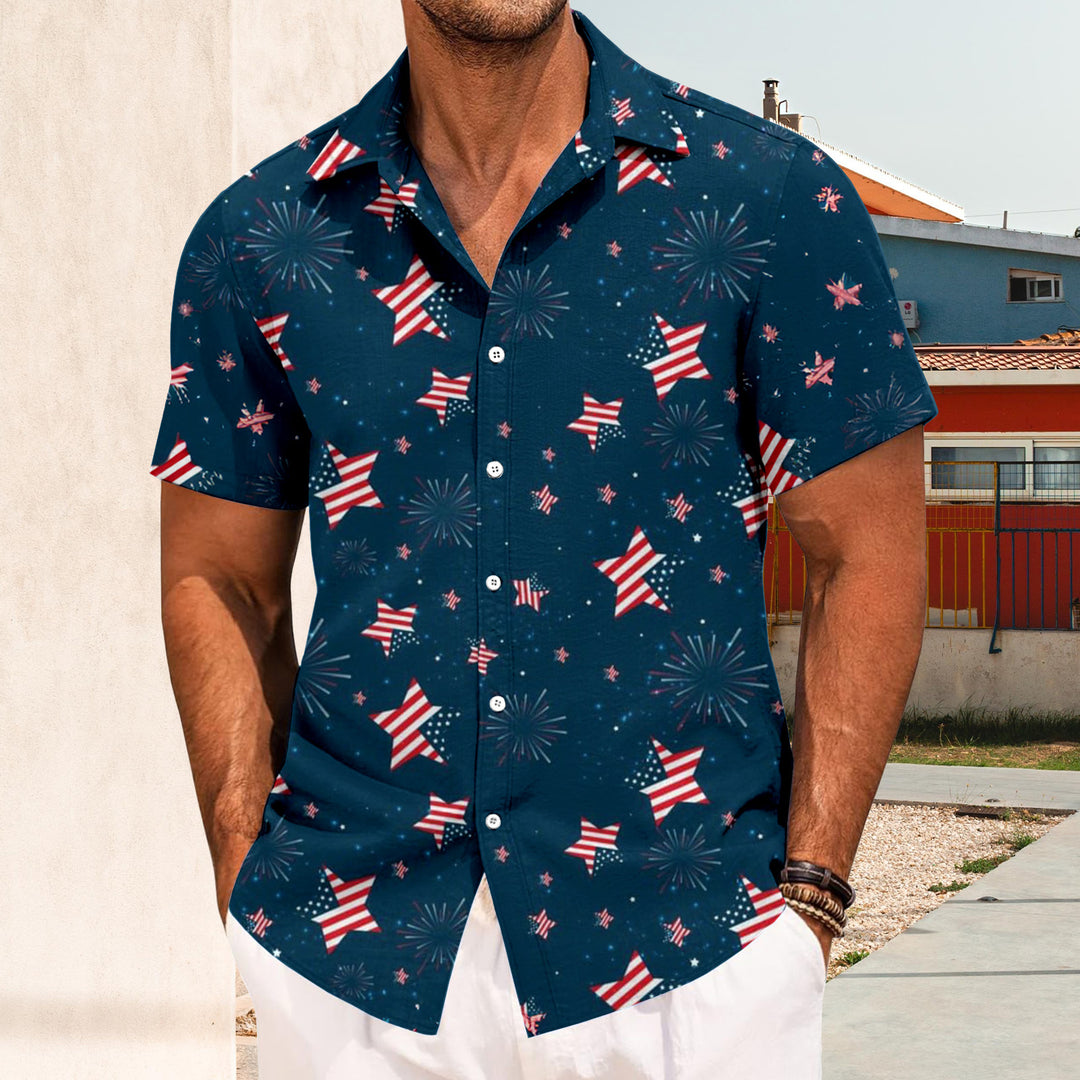 Mens Patriotic Button Down Shirts American Flag Short Sleeve Casual Button Up Hawaiian Shirts for Vacation polite