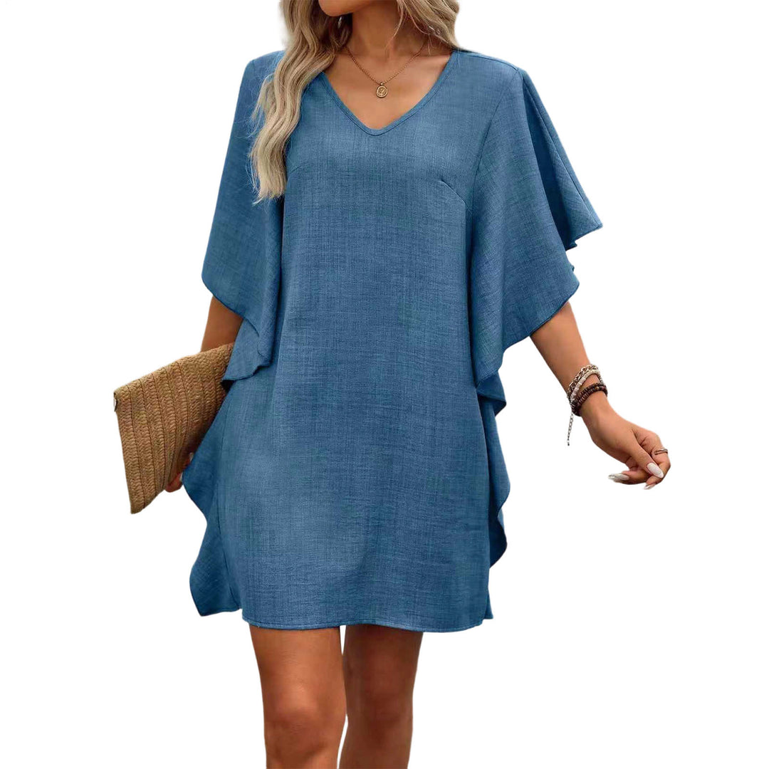 V Neck Ruffle Dress Summer Fashion Ruffle Short Sleeve Casual Shift Dress for Beach Vacation Daily Wear gifts