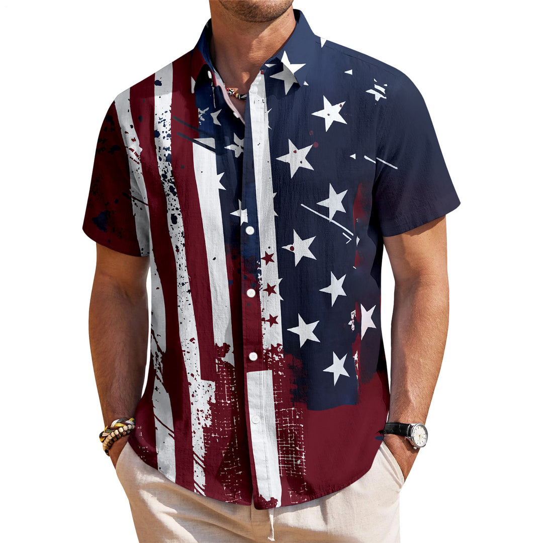 Patriotic Button Up Shirts For Men 250 Years Flag Lapel Short Sleeve Casual Trendy Hawaiian Shirts for Travel respectable