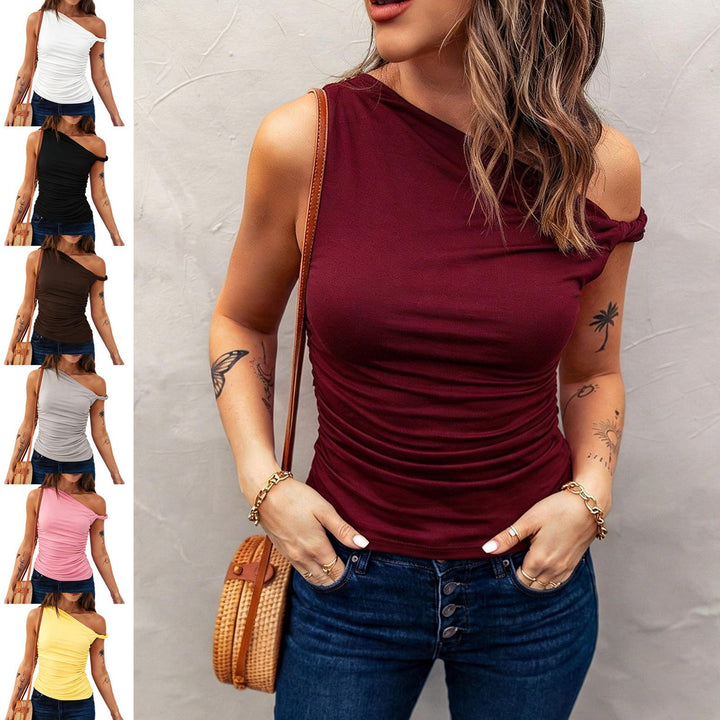 Off the Shoulder Tops for Women Asymmetrical Neck Ruched Sleeveless Shirts Twist Strap Vests Daily Wear elegance