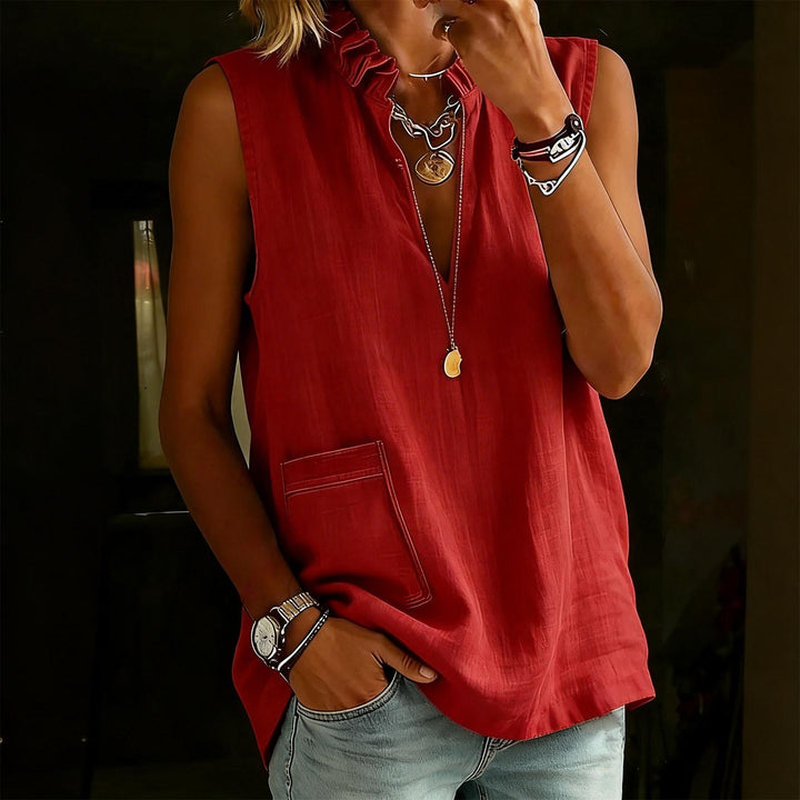 Linen Tank Tops for Women V Neck Ruffled Collar Sleeveless Shirt Summer Casual Tunic Tops for Daily Dating ordinary