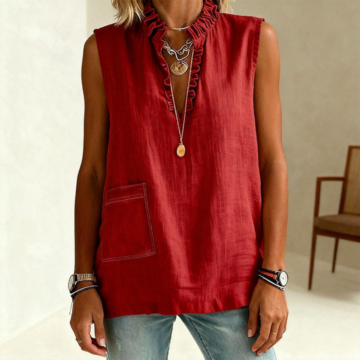 Linen Tank Tops for Women V Neck Ruffled Collar Sleeveless Shirt Summer Casual Tunic Tops for Daily Dating ordinary