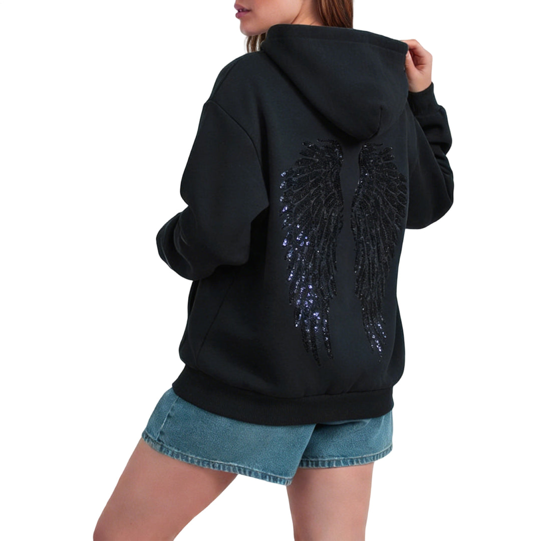 Angel Wings Hoodie Women Sequin Glitter Casual Oversized Long Sleeve Pullover Hoodies Trendy Tops for Travel here