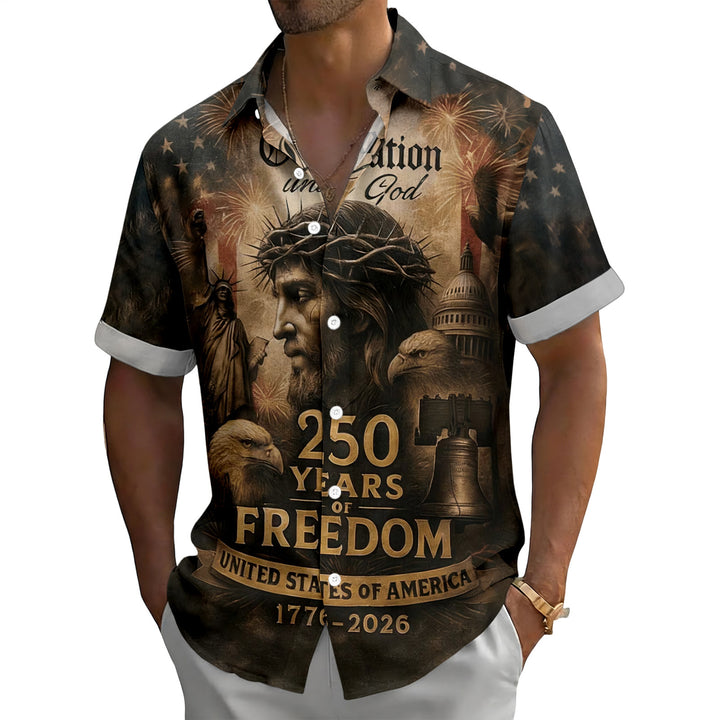 Flag Button Up Shirt Men 250 Years of Freedom Short Sleeve Hawaiian Shirts Summer Tops for Independence Day expert