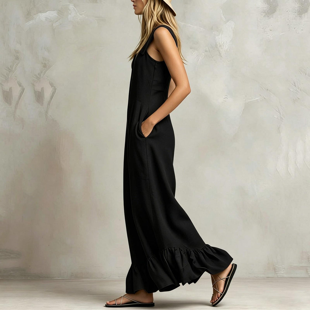 Sleeveless Jumpsuits for Women Ruffle Hems Summer Square Neck Overalls Boho Pant Overalls for Travel Daily chic