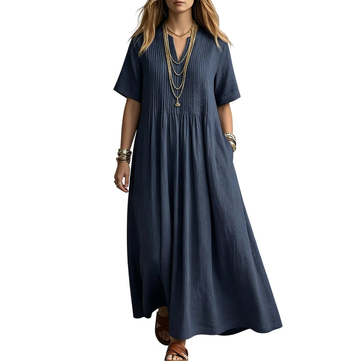 Short Sleeve Maxi Dress V Neck Short Sleeve Casual Long Dresses Loose Summer Clothes for Vacation Dating welcoming