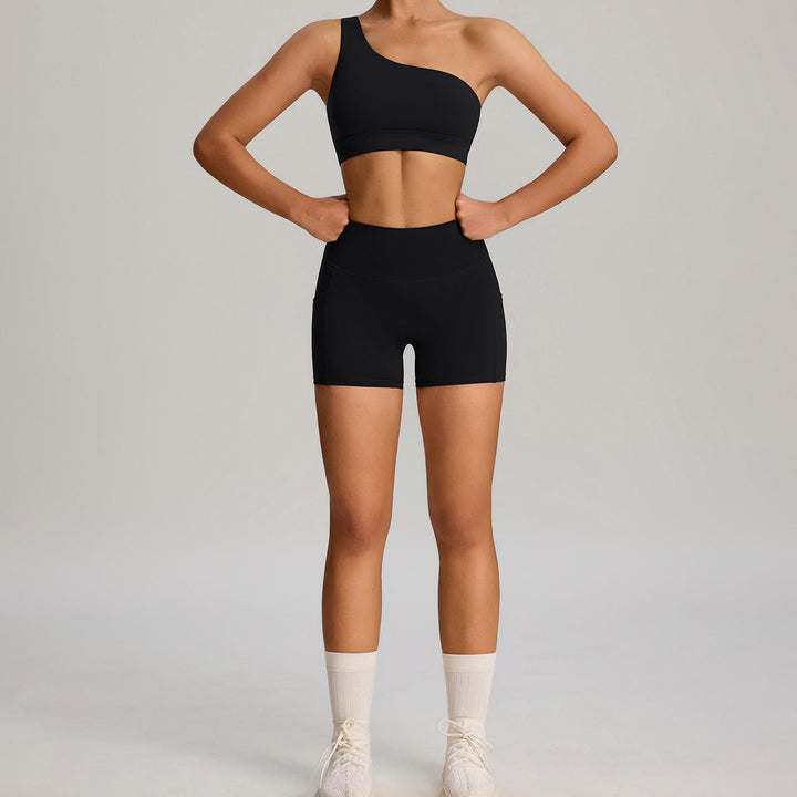 Bra and Shorts Workout Set High Waisted Seamless Off Shoulder Sports Bra and Shorts Lounge Set for Running favorable