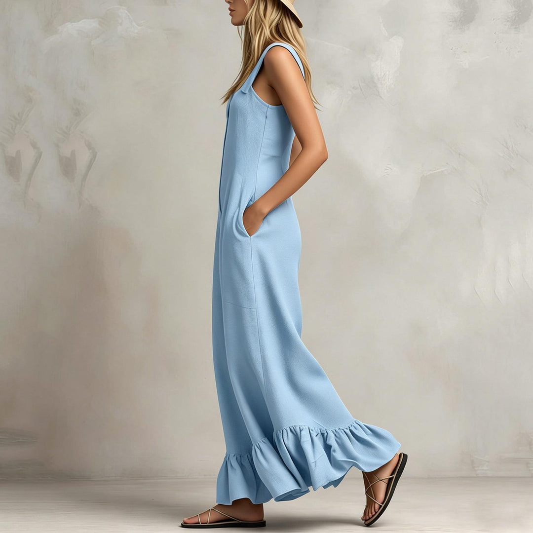 Sleeveless Jumpsuits for Women Ruffle Hems Summer Square Neck Overalls Boho Pant Overalls for Travel Daily chic