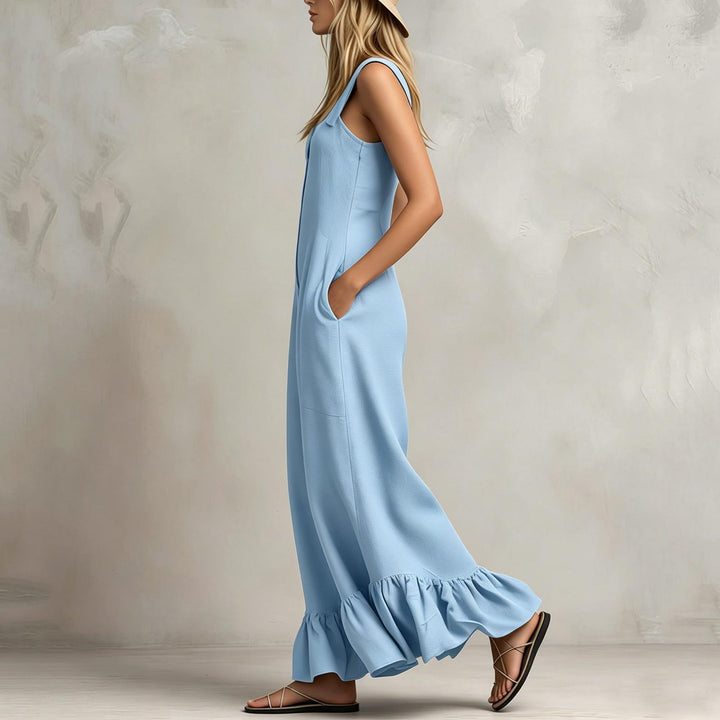 Sleeveless Jumpsuits for Women Ruffle Hems Summer Square Neck Overalls Boho Pant Overalls for Travel Daily chic