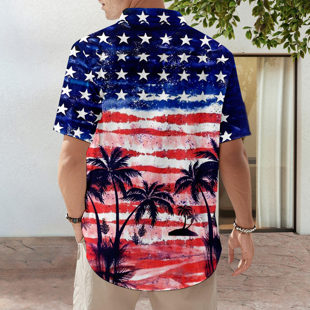 Mens Patriotic Button Down Shirts American Flag Short Sleeve Casual Button Up Hawaiian Shirts for Vacation polite