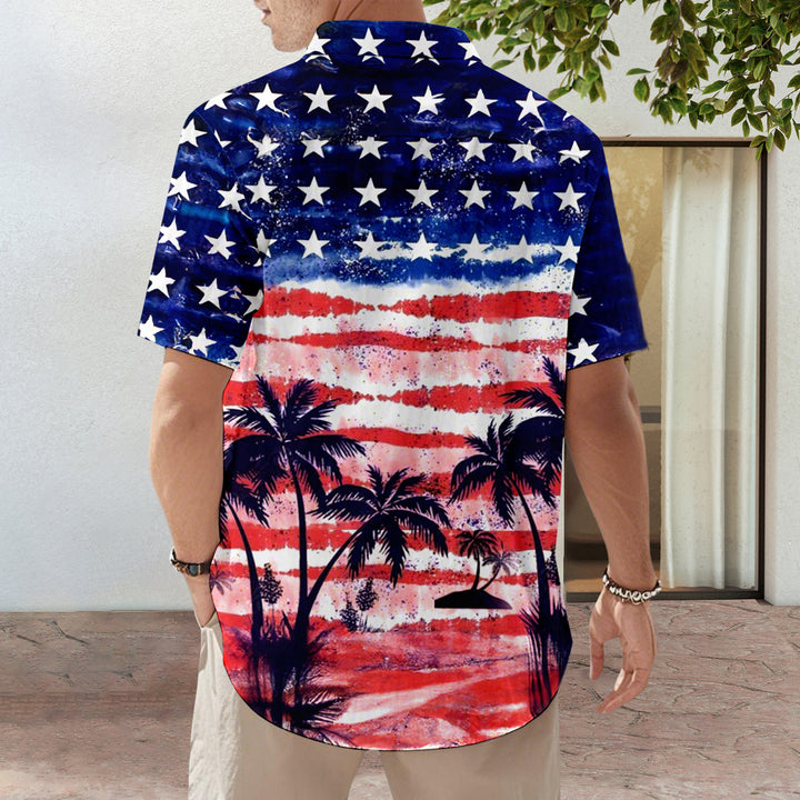 Mens Patriotic Button Down Shirts American Flag Short Sleeve Casual Button Up Hawaiian Shirts for Vacation polite