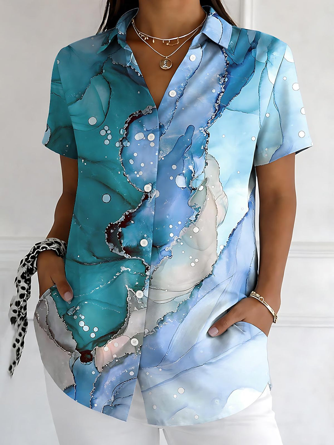 Abstract Gradient Print Women's Short Sleeve Shirts