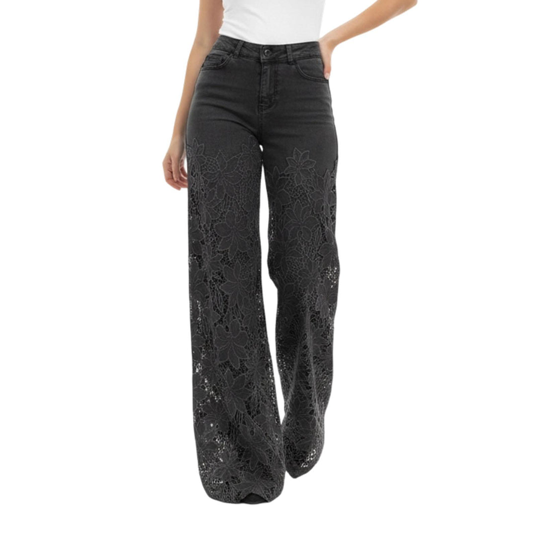 Lace Jeans for Women Hollow Lace Spliced High Waisted Fashion Jeans Loose Fit Denim Pants for Daily Wear exceptional