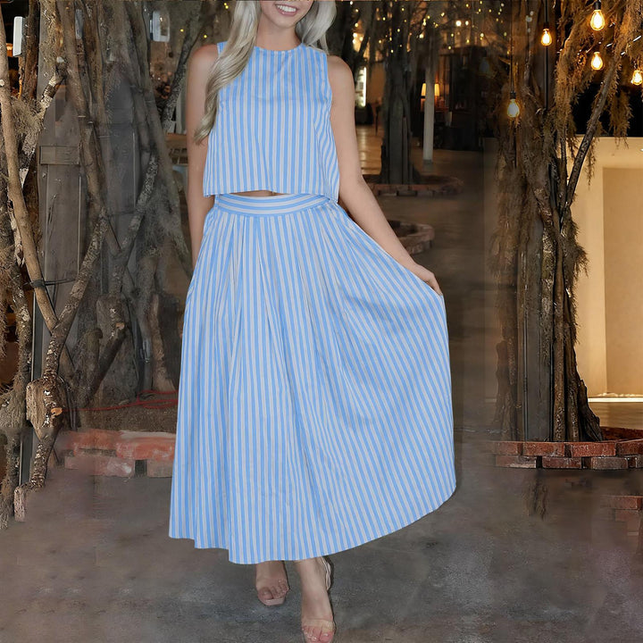 Striped Skirt Set 2 Piece Casual Sleeveless Top and Midi Skirt Summer Matching Lounge Sets for Everyday Wear adaptable