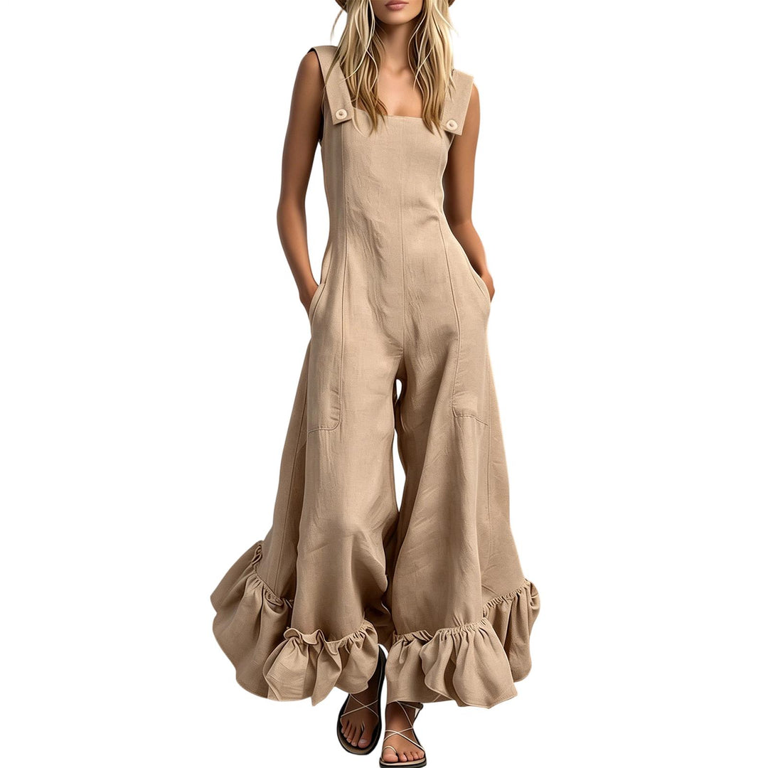 Sleeveless Jumpsuits for Women Ruffle Hems Summer Square Neck Overalls Boho Pant Overalls for Travel Daily chic