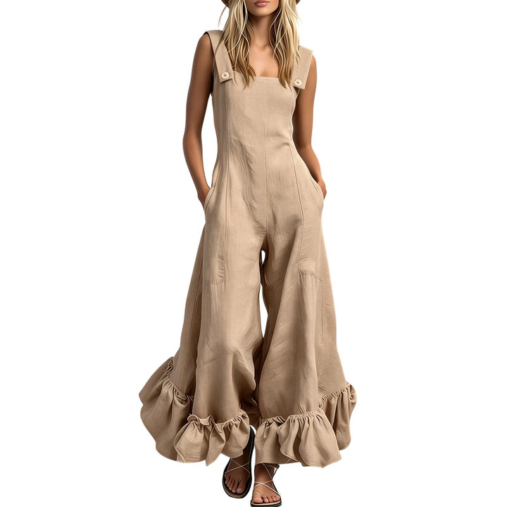 Sleeveless Jumpsuits for Women Ruffle Hems Summer Square Neck Overalls Boho Pant Overalls for Travel Daily chic