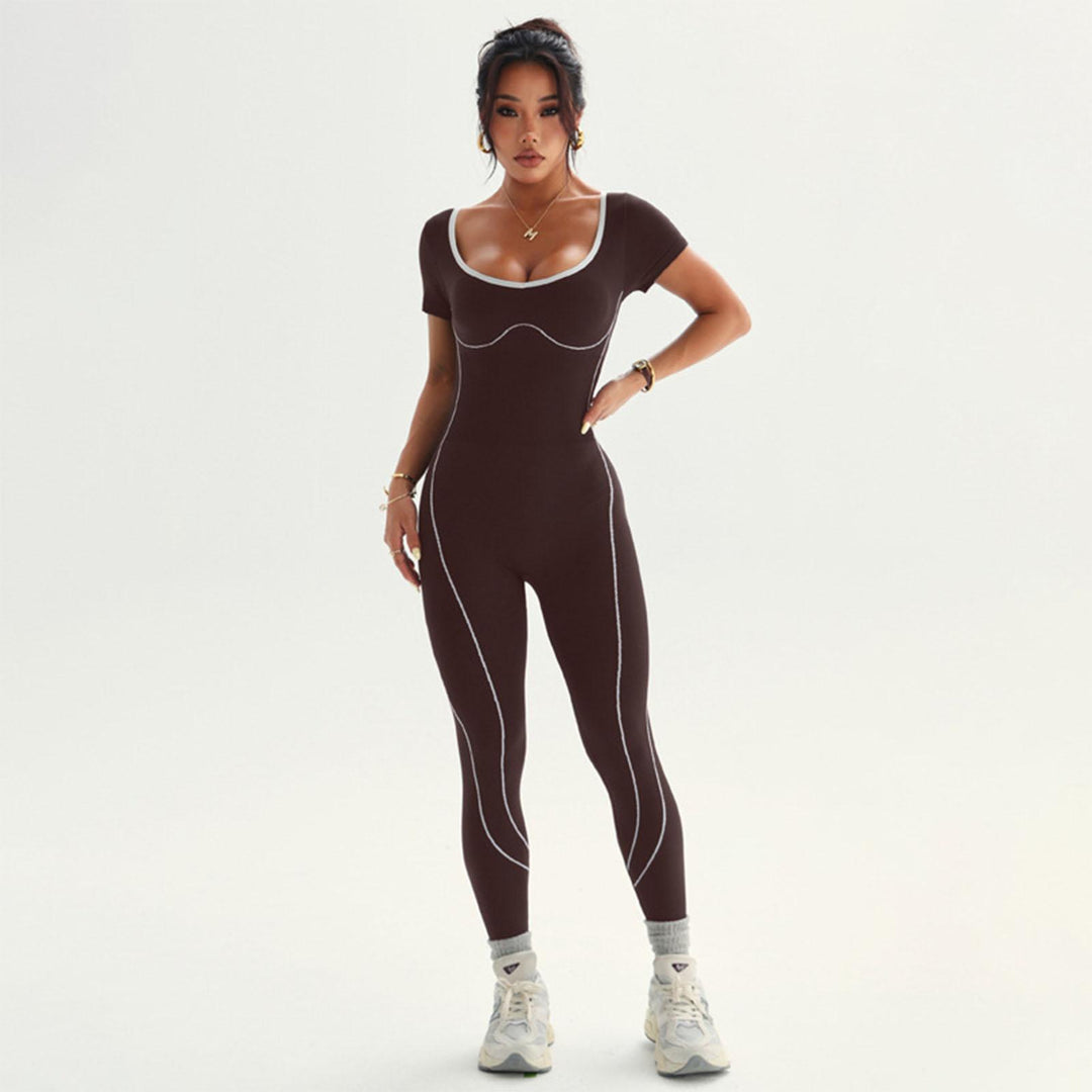 Gym Jumpsuits for Women Butt Lift Short Sleeve Workout Jumpsuit Seamless Long Bodysuits for Home Fitness bearable
