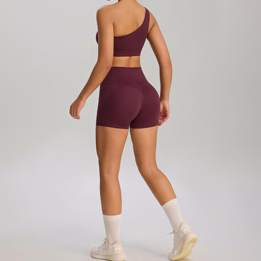 Bra and Shorts Workout Set High Waisted Seamless Off Shoulder Sports Bra and Shorts Lounge Set for Running favorable