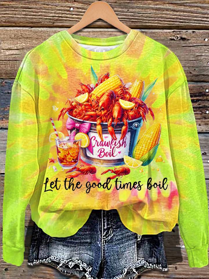 Crawfish Watercolor Printed Long Sleeve Casual Top