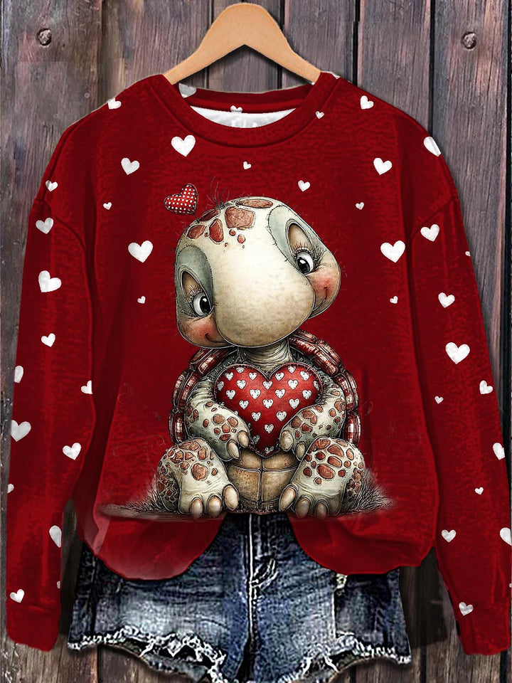 Valentine's Day Retro Animals Printed Long Sleeve Casual Top
