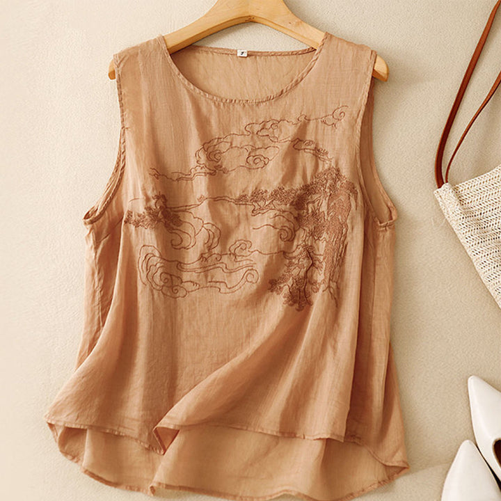 Embroidered Sleeveless Tops for Women Embroidered Summer Sleeveless Shirts Loose Fit Tank Tops for Vacation gifts