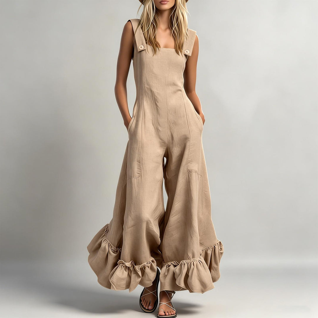 Sleeveless Jumpsuits for Women Ruffle Hems Summer Square Neck Overalls Boho Pant Overalls for Travel Daily chic