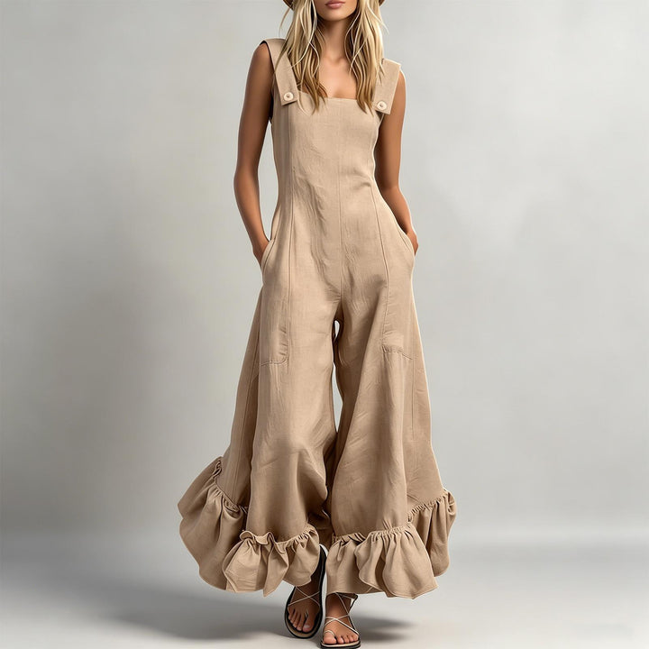 Sleeveless Jumpsuits for Women Ruffle Hems Summer Square Neck Overalls Boho Pant Overalls for Travel Daily chic