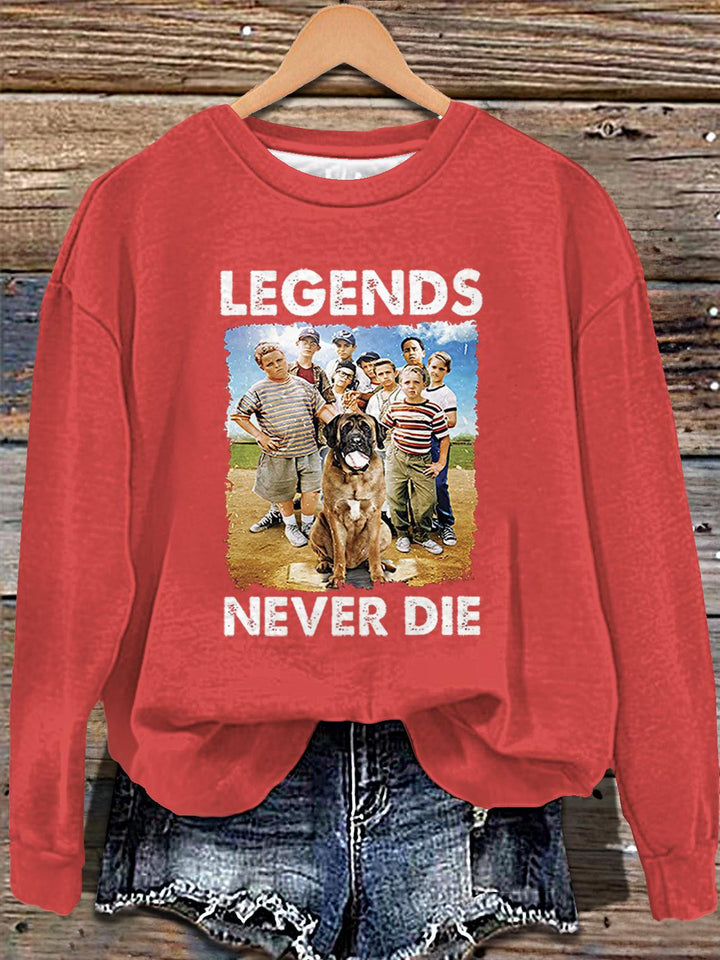 Retro 1990s Baseball Legends Never Die Printed Long Sleeve Casual Top