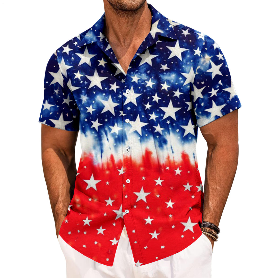 Mens Patriotic Button Down Shirts American Flag Short Sleeve Casual Button Up Hawaiian Shirts for Vacation polite
