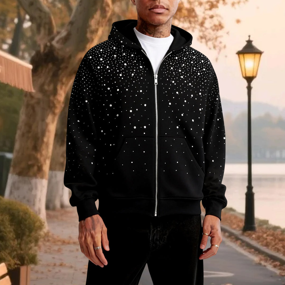 Rhinestone Zip Up Hoodie Zip Up Trendy Glitter Hoodie Unisex Long Sleeve Jackets for Streetwear Going out typical