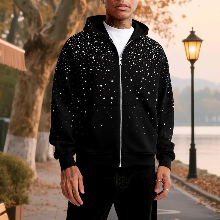 Rhinestone Zip Up Hoodie Zip Up Trendy Glitter Hoodie Unisex Long Sleeve Jackets for Streetwear Going out typical
