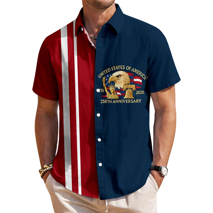 Patriotic Button Up Shirts for Men Flag 250 Years Lapel Short Sleeve Casual Trendy Hawaiian Shirts for Travel useful