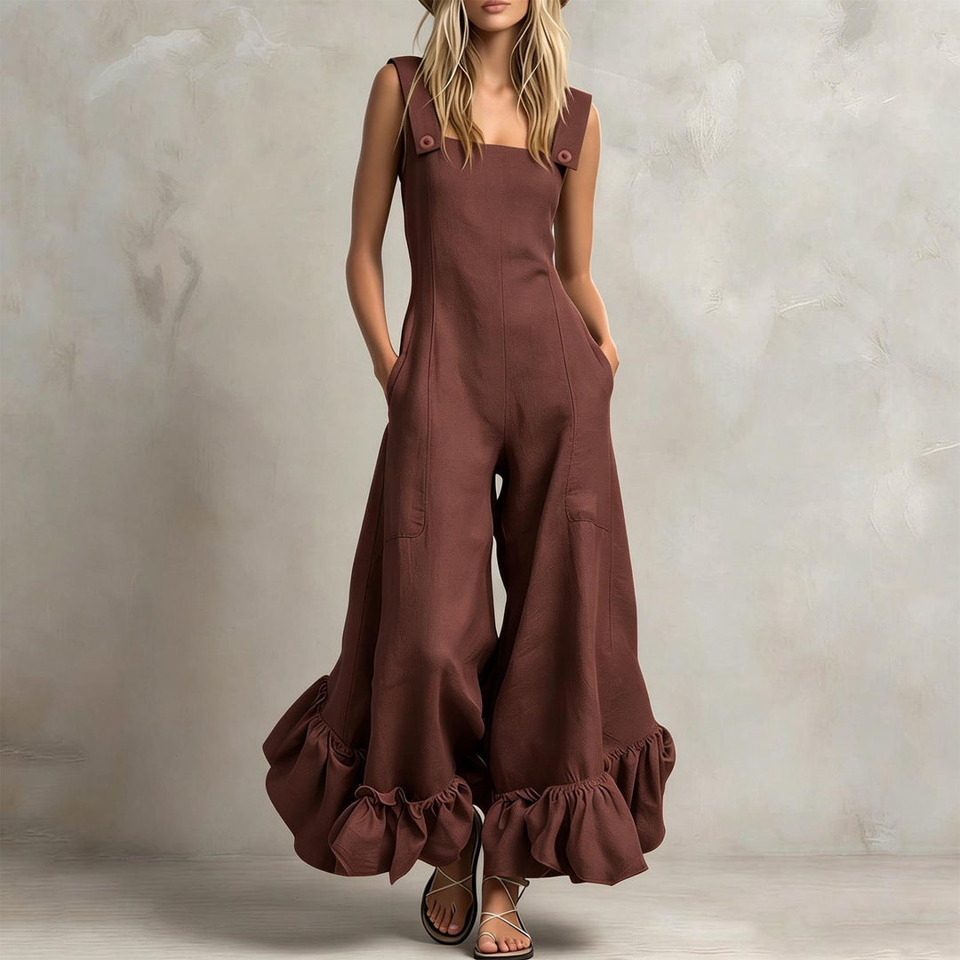 Sleeveless Jumpsuits for Women Ruffle Hems Summer Square Neck Overalls Boho Pant Overalls for Travel Daily chic