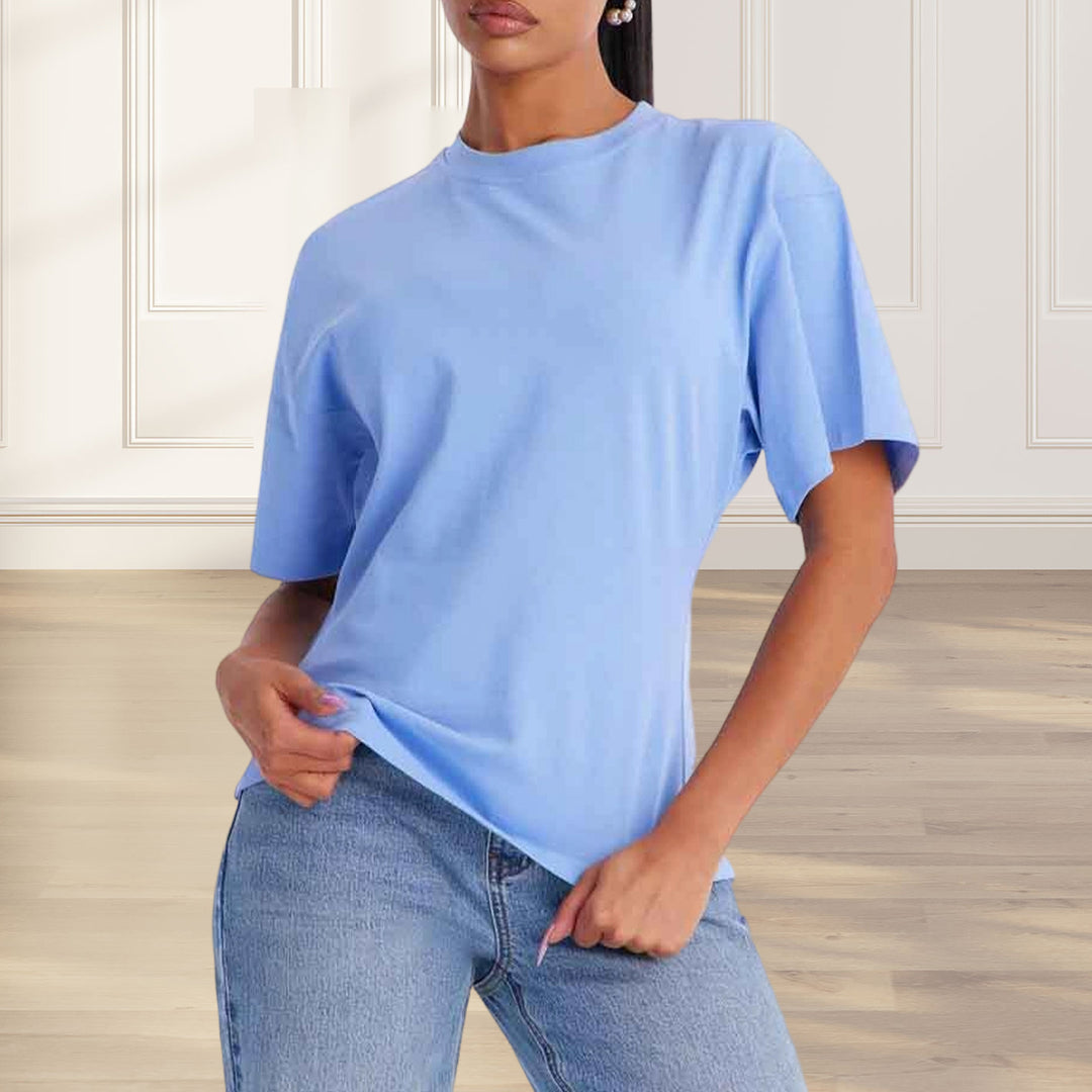 Zipper Back Shirt for Women Back Zipper Crewneck Short Sleeve Cinched Waist Top for Daily Wear Vacation method