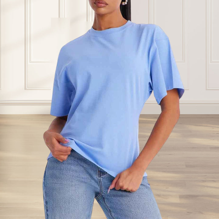 Zipper Back Shirt for Women Back Zipper Crewneck Short Sleeve Cinched Waist Top for Daily Wear Vacation method