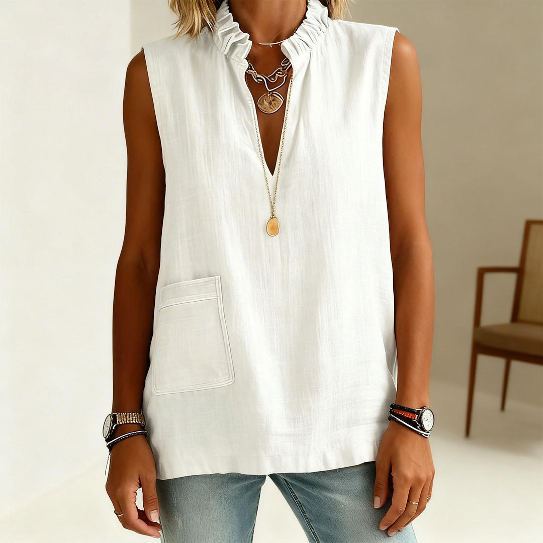 Linen Tank Tops for Women V Neck Ruffled Collar Sleeveless Shirt Summer Casual Tunic Tops for Daily Dating ordinary