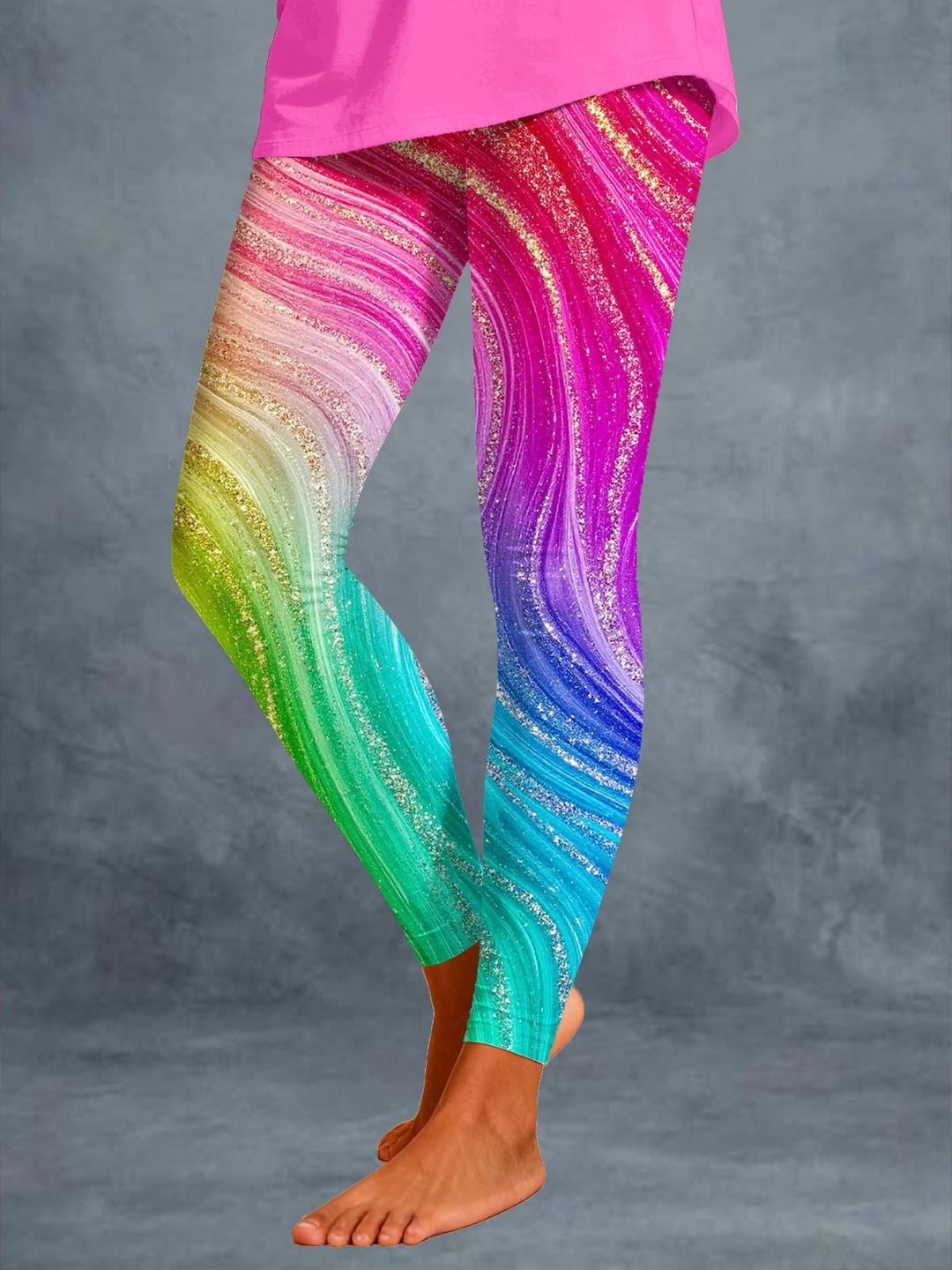 Rainbow Gold-Marbled Print Leggings