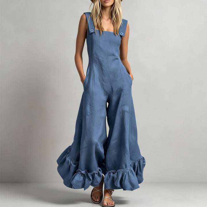 Sleeveless Jumpsuits for Women Ruffle Hems Summer Square Neck Overalls Boho Pant Overalls for Travel Daily chic