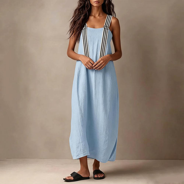 Midi Sleeveless Dresses for Women Striped Shoulder Strap Beach Vacation Loose Sleeveless Dress for Travel useful