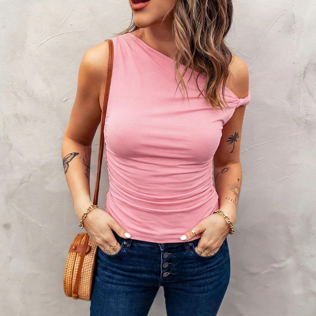 Off the Shoulder Tops for Women Asymmetrical Neck Ruched Sleeveless Shirts Twist Strap Vests Daily Wear elegance