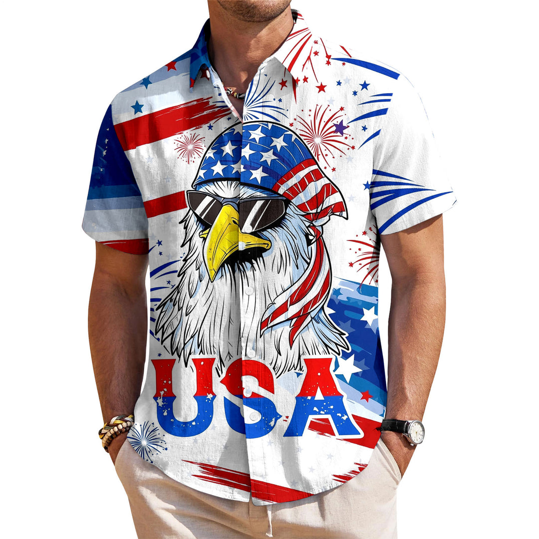 American Flag Button Up Shirt Short Sleeve Eagle American Flag Patriotic Button Down Shirt for Vacation trusted